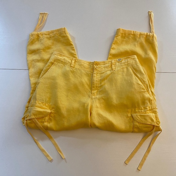 Lauren Ralph Lauren 100% Soft Linen High Rise Cargo Pants Yellow Size 8 - Picture 9 of 14